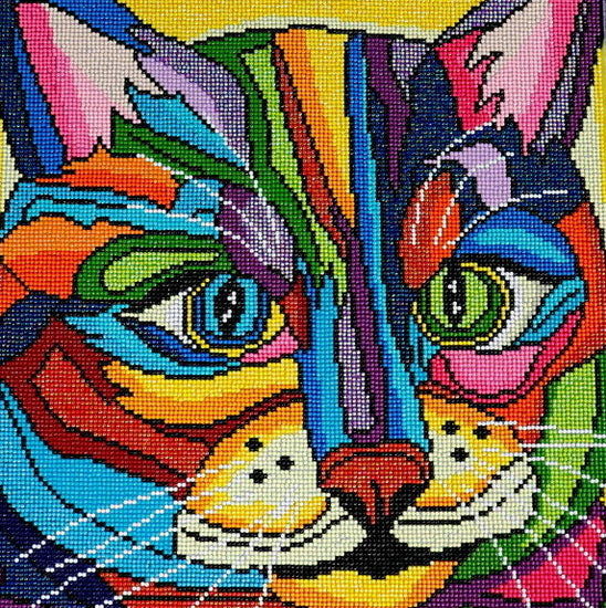 Chat arc-en-ciel Tableau à diamanter 40 x 40cm